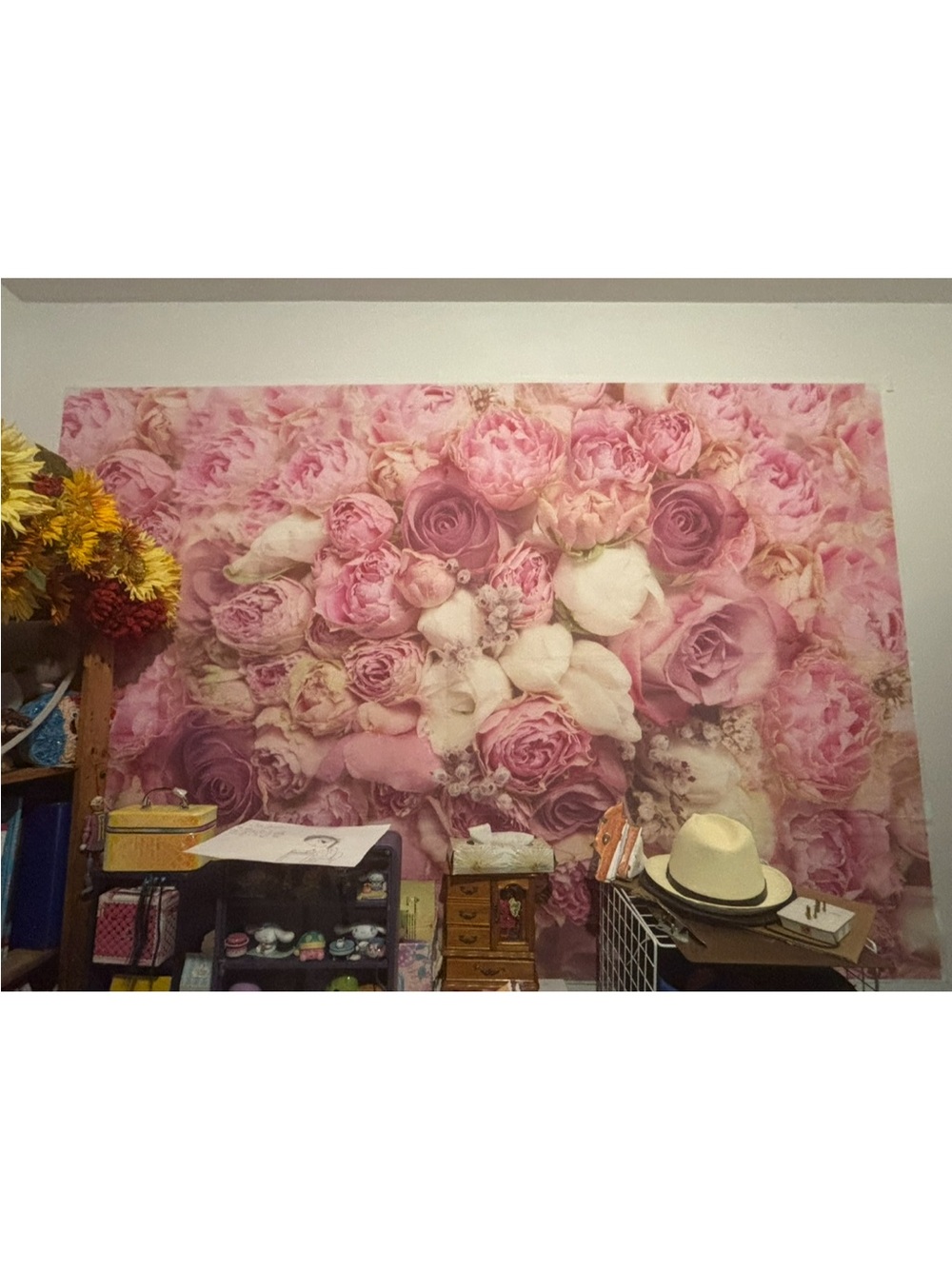 Pink Rose Floral Wall extra large fabric background  illustration